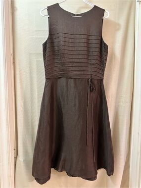 Cynthia Howie Brown Silk Linen Sleeveless Pleated Midi Dress Size 8 Summer